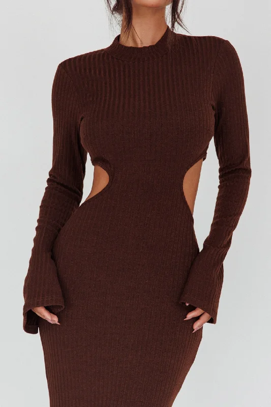 Shianne Long Sleeve Knit Maxi Dress Chocolate