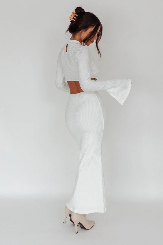 Shianne Long Sleeve Knit Maxi Dress White