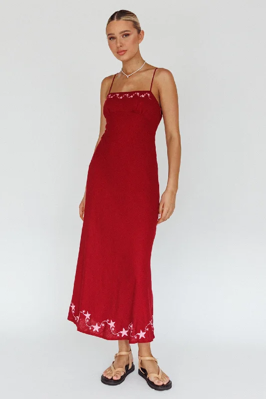 Star Garden Embroidered Midi Dress Wine