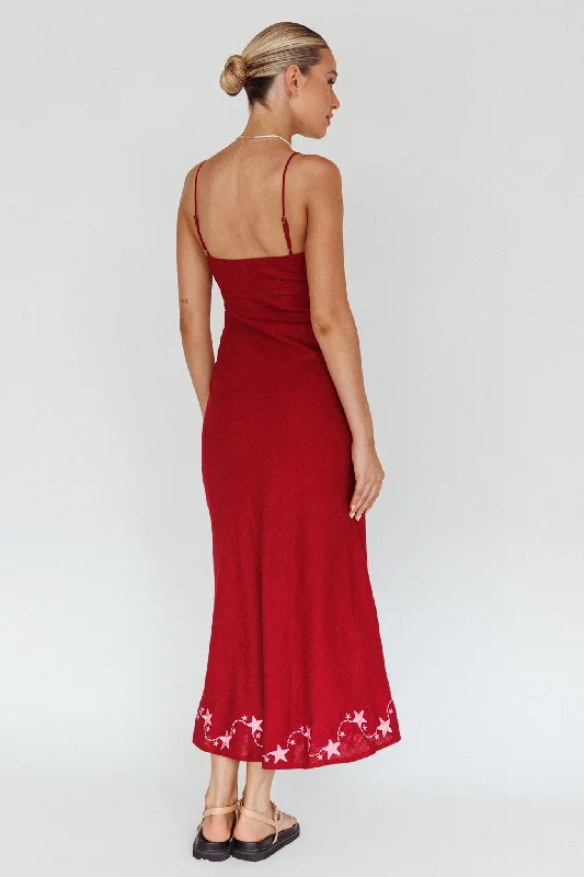 Star Garden Embroidered Midi Dress Wine