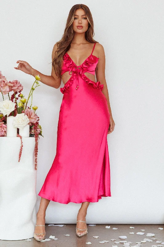 Stole My Heart Frill Trim Maxi Dress Hot Pink