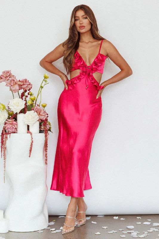 Stole My Heart Frill Trim Maxi Dress Hot Pink