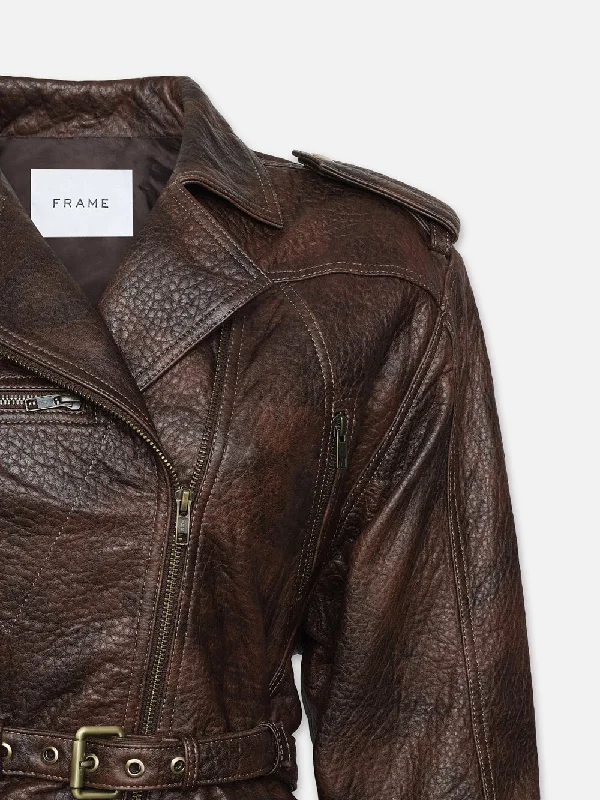 Strong Shoulder Leather Moto Jacket -- Chestnut