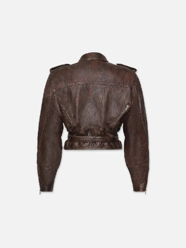 Strong Shoulder Leather Moto Jacket -- Chestnut