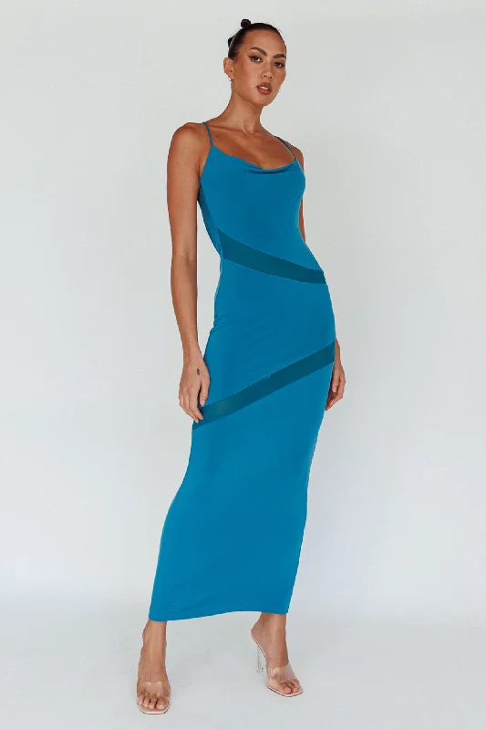 Sun Kissed Cowl Tied Back Maxi Dress Teal