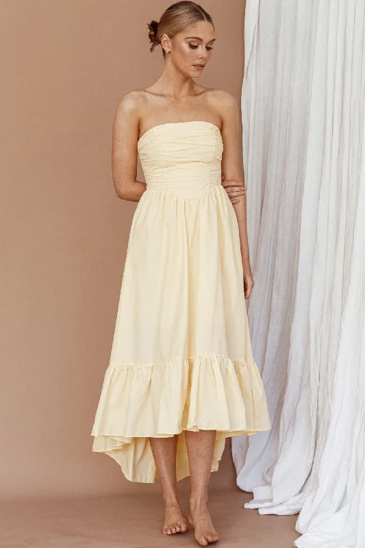 Sunday Mornings Ruched Bust Midi Dress Lemon