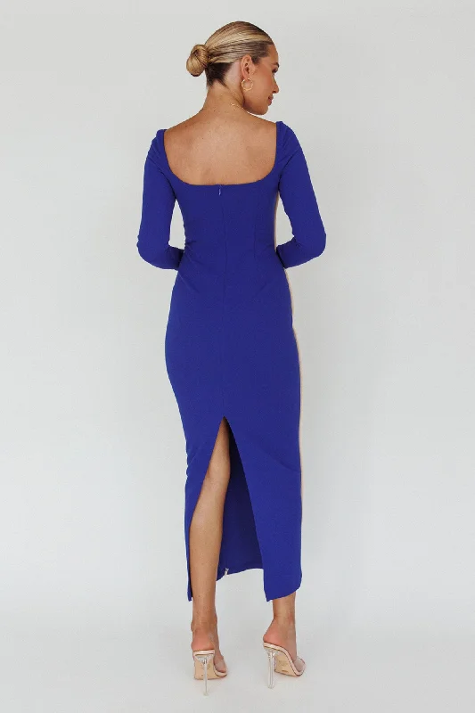 Sunny Coast Long Sleeve Piping Maxi Dress Blue