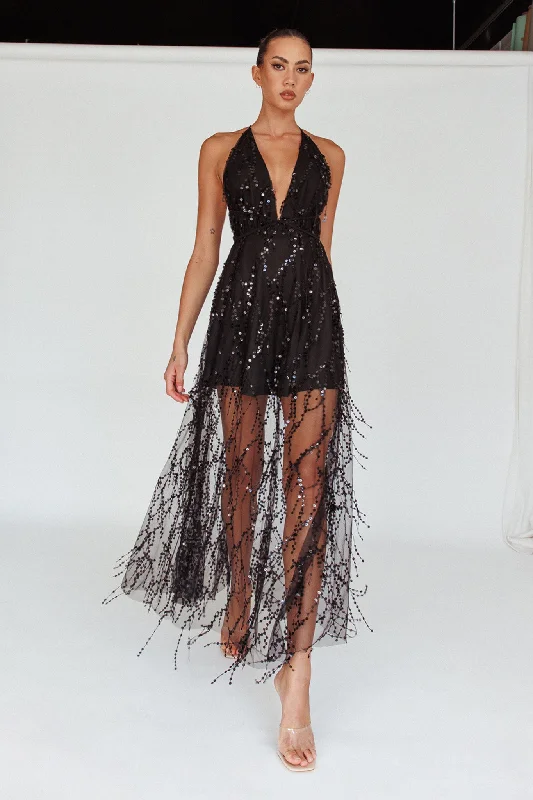 Tiara Sequin Maxi Dress Black