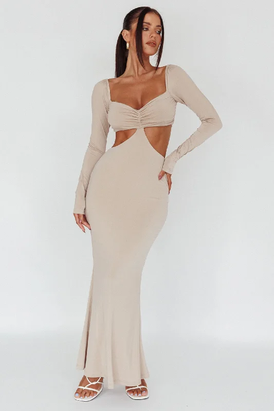 Vienna Long Sleeve Cut-Out Waist Maxi Dress Oat