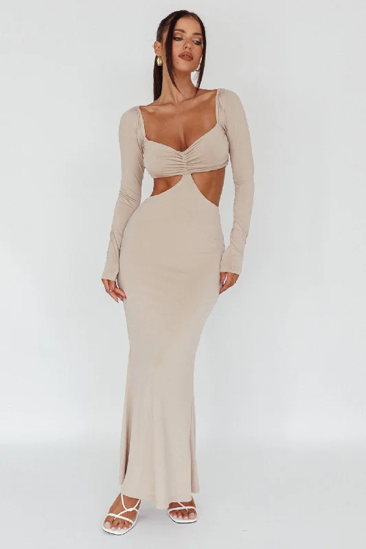 Vienna Long Sleeve Cut-Out Waist Maxi Dress Oat