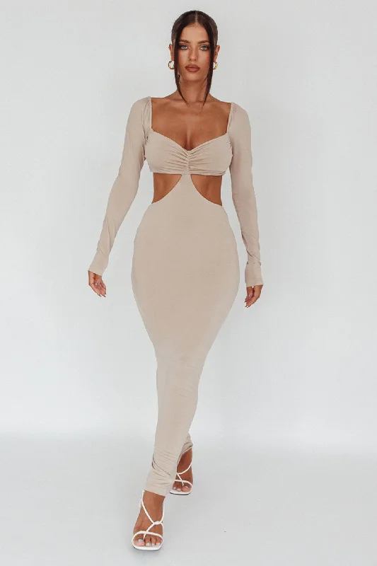 Vienna Long Sleeve Cut-Out Waist Maxi Dress Oat