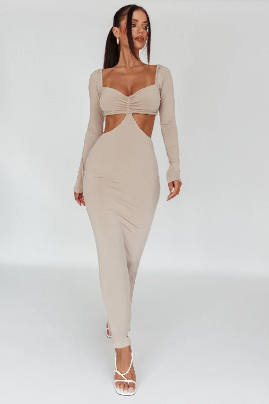 Vienna Long Sleeve Cut-Out Waist Maxi Dress Oat