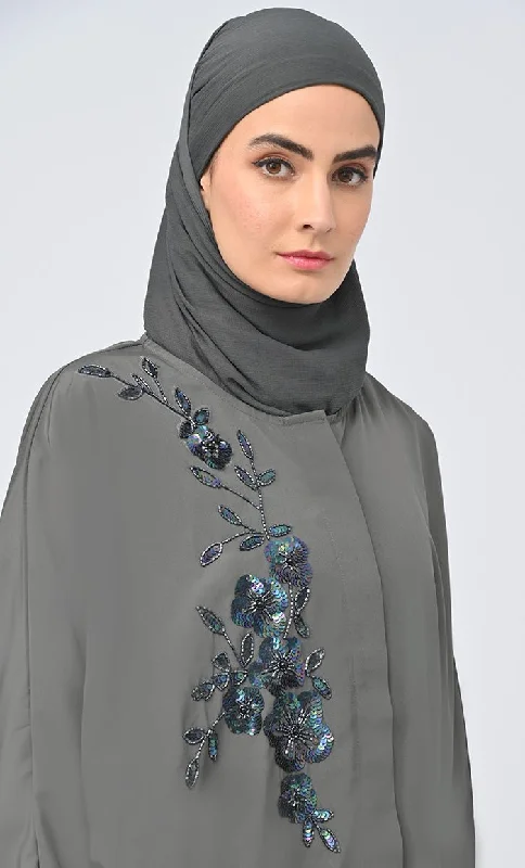 Women Modest Islamic Umbrella Cut Kashibo Hidden Button Down Abaya