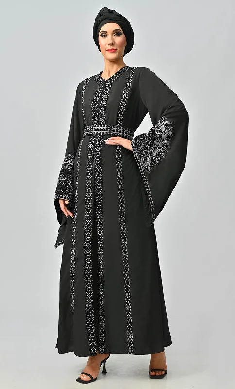 Women's Moroccan Style Abaya With Hand Embroidery And Beautiful Bell Sleeves