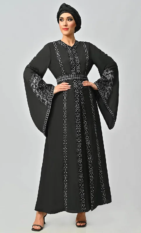 Women's Moroccan Style Abaya With Hand Embroidery And Beautiful Bell Sleeves