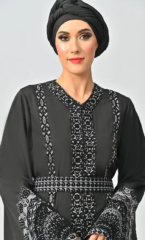 Women's Moroccan Style Abaya With Hand Embroidery And Beautiful Bell Sleeves