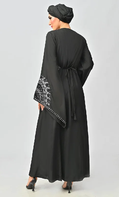 Women's Moroccan Style Abaya With Hand Embroidery And Beautiful Bell Sleeves