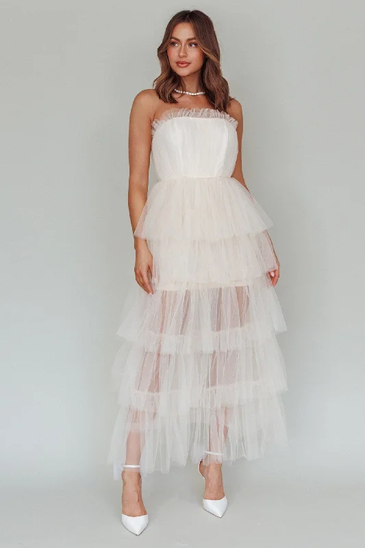 Written In The Stars Layered Tulle Maxi Dress Cream