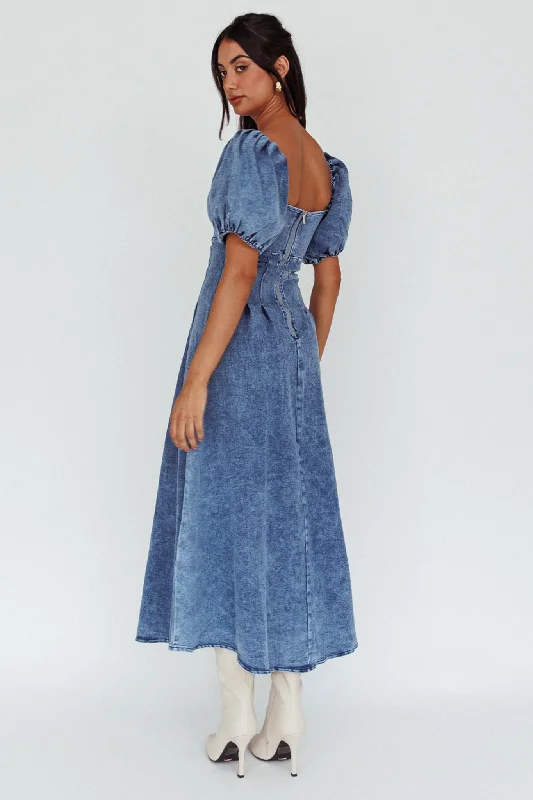 Zurich Puff Sleeve Midi Dress Blue