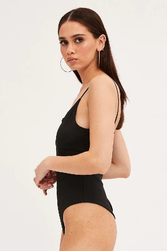 Black Bodysuit Sleeveless Scoop Neck Waist Detail