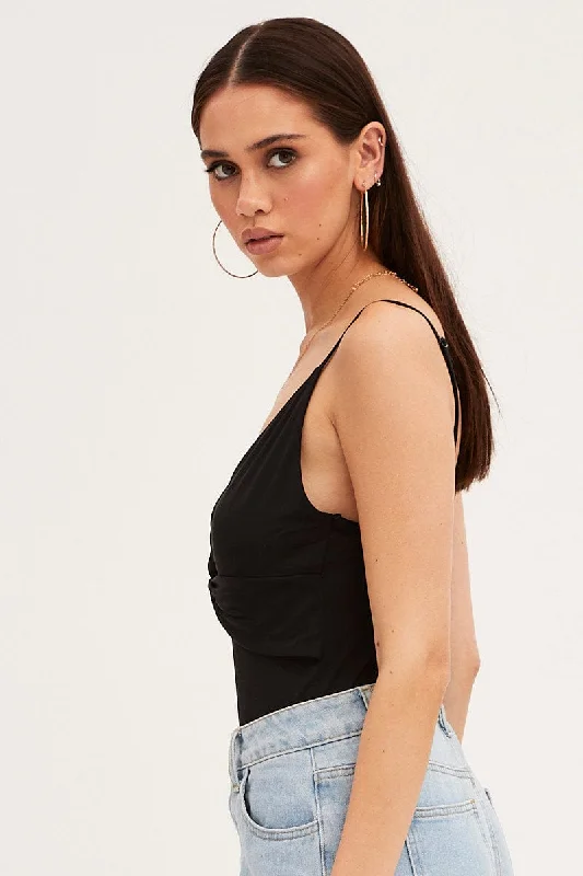 Black Cami Bodysuit Twist Front