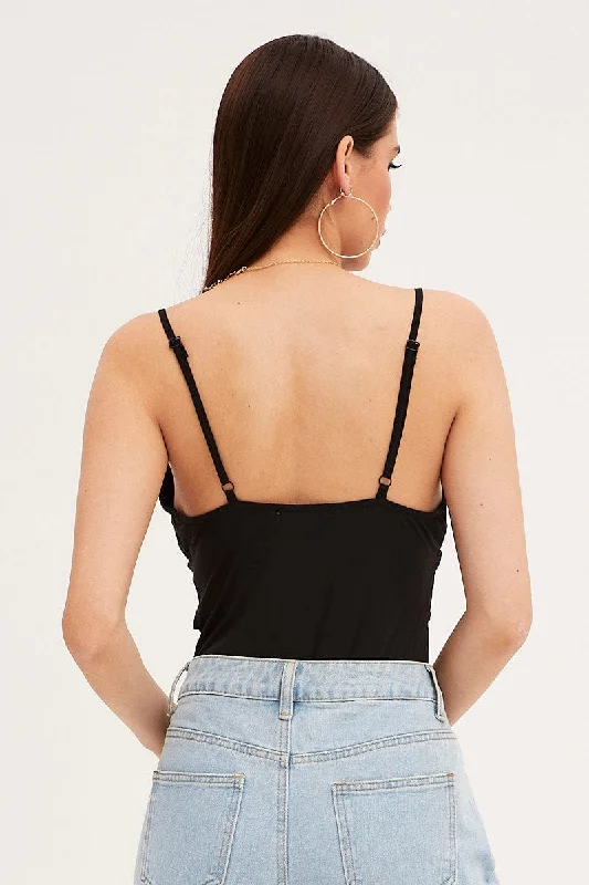 Black Cami Bodysuit Twist Front