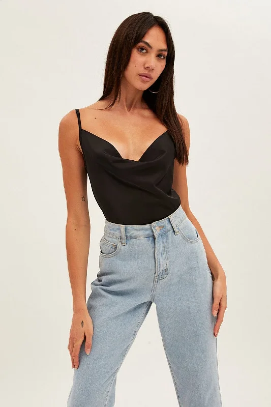 Black Cowl Neck Satin Bodysuit