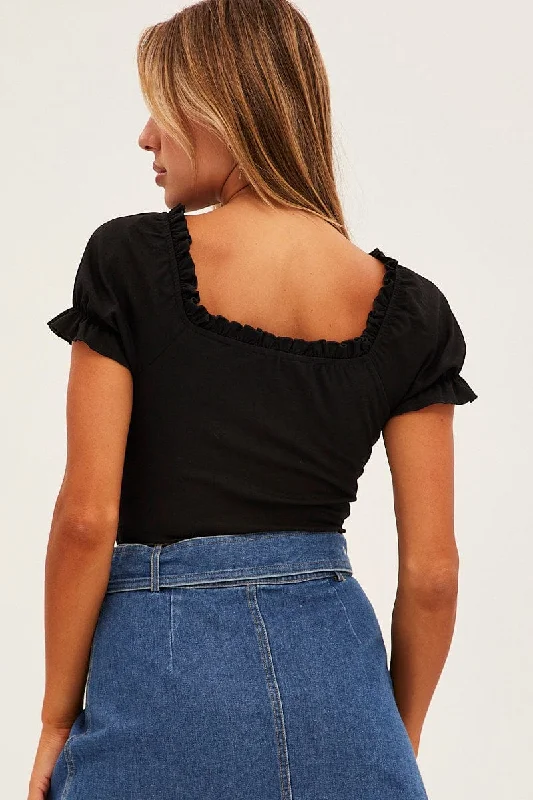 Black Off Shoulder Ribbed Bodysuit