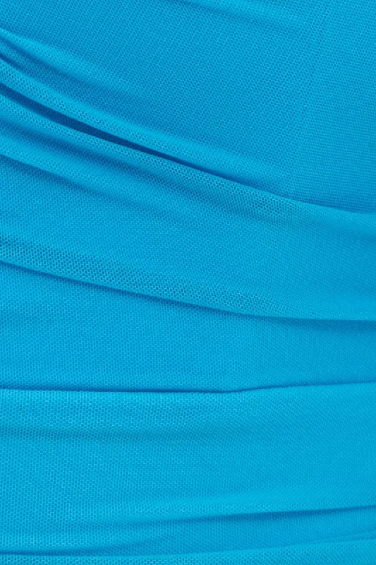 Blue Bodysuit Short Sleeve V Notched Front Mesh Jersey