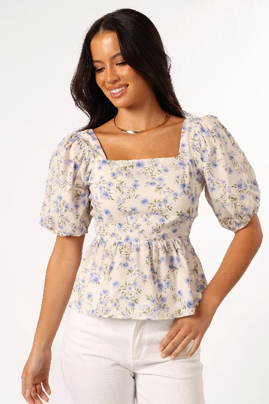 Celia Top - Ivory Blue