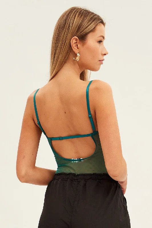 Green Bodysuit Sleeveless Sweetheart Lace