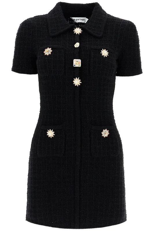 'mini Bouclã© Knit Dress  - Black Trendy Wraparound Mini Dress